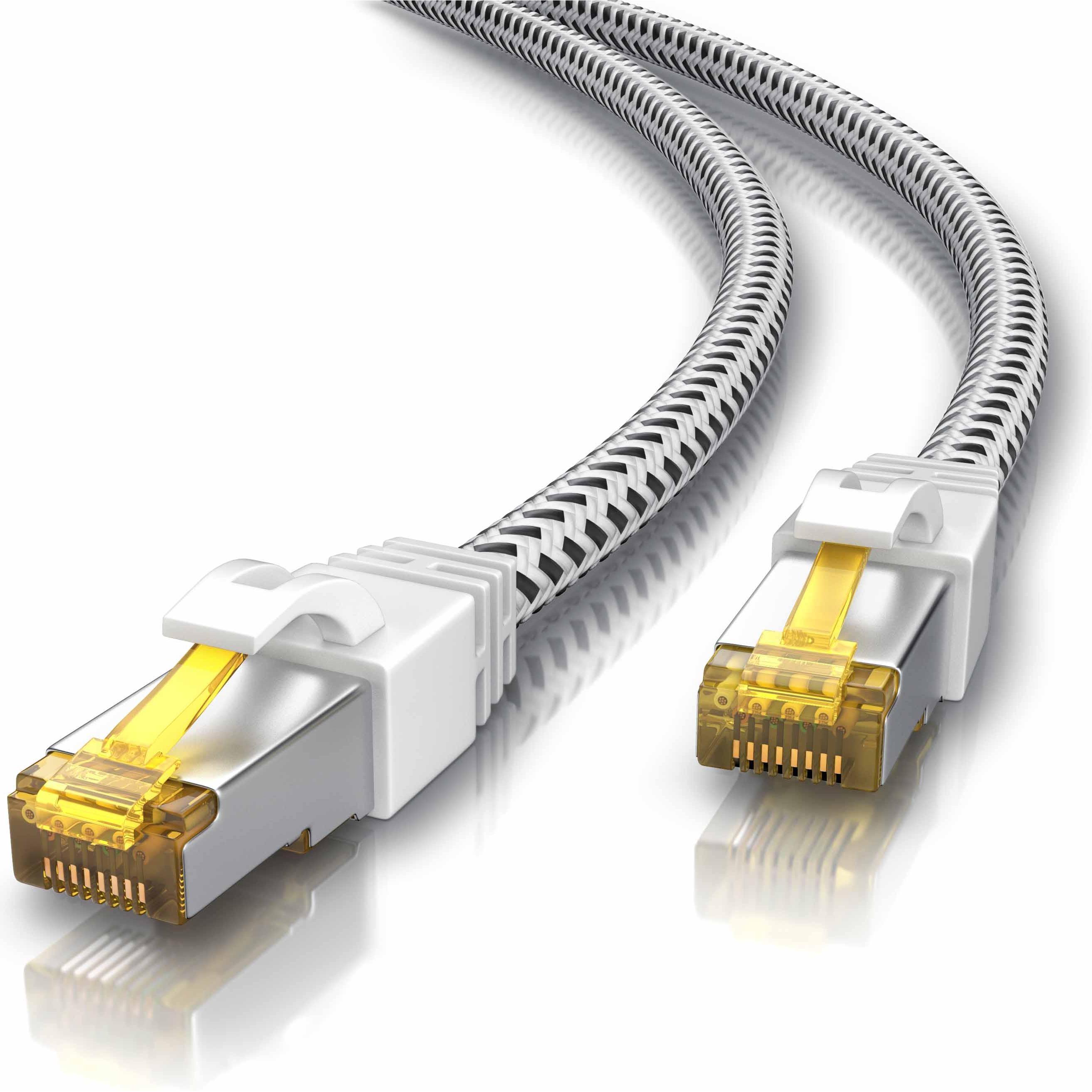 Primewire CAT.7 Netzwerkkabel Baumwollmantel, Gigabit Ethernet CAT 7 LAN Kabel, 10000 Mbit/s Patchkabel (S/FTP, CAT7, 3 ...