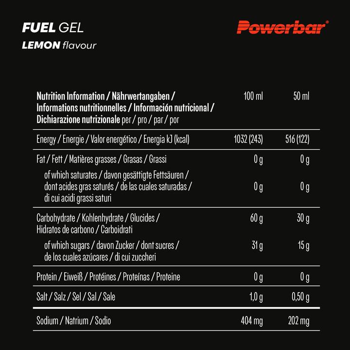 Nutritional values and ingredients Powerbar BlackLine Fuel Gel 30 (Lemon, 1 pcs., 50 g)