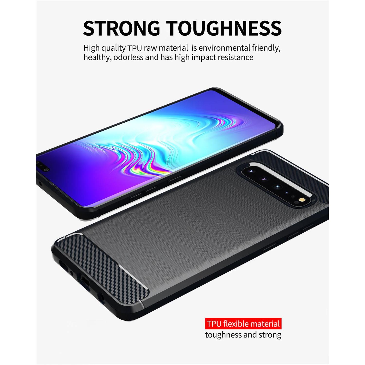 Thumbnail - Cadorabo TPU Ultra Slim carbon edelstahl Kombi Cover (Samsung Galaxy S10 5G), Smartphone Hülle, Schwarz