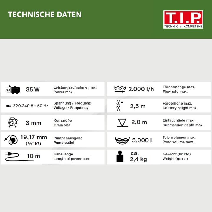 Image du produit T.I.P. Pompe pour jeux d'eau 2000 l/h 3042