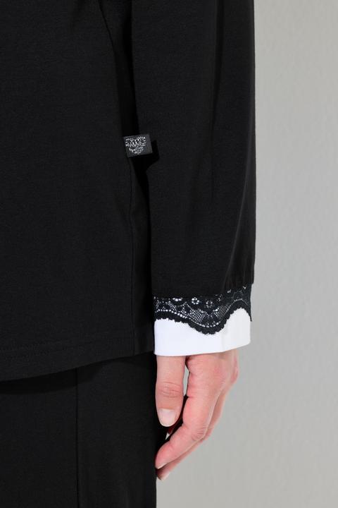 Actual product image Ulla Popken Damen grosse Grössen Pyjama, Spitze, Rundhals, Langarm schwarz 50+ 812441100-50+ (50, 52)