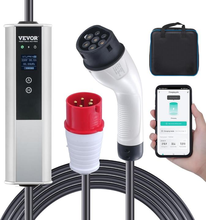 Actual product image Vevor Caricatore Portatile per Veicoli Elettrici Tipo 2 (Type 2, 11 kW, 16 A)