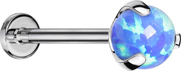Produktbild Star Piercing Micro Threadless Labret silber mit Kugel Opal blau gefasst (ohne Messing, Titan G23)