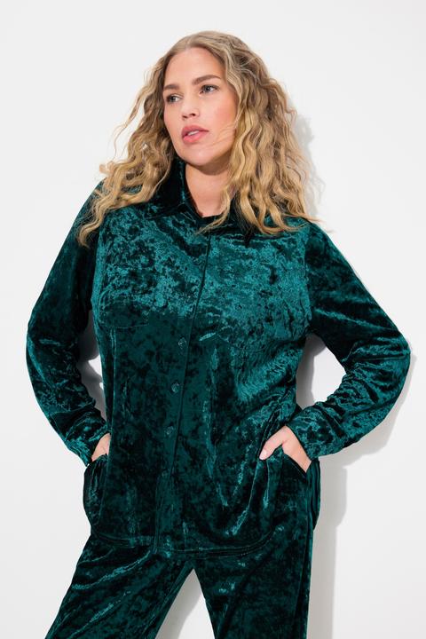 Actual product image Ulla Popken Velvet Long Sleeve Button-Down Blouse (46, 48)