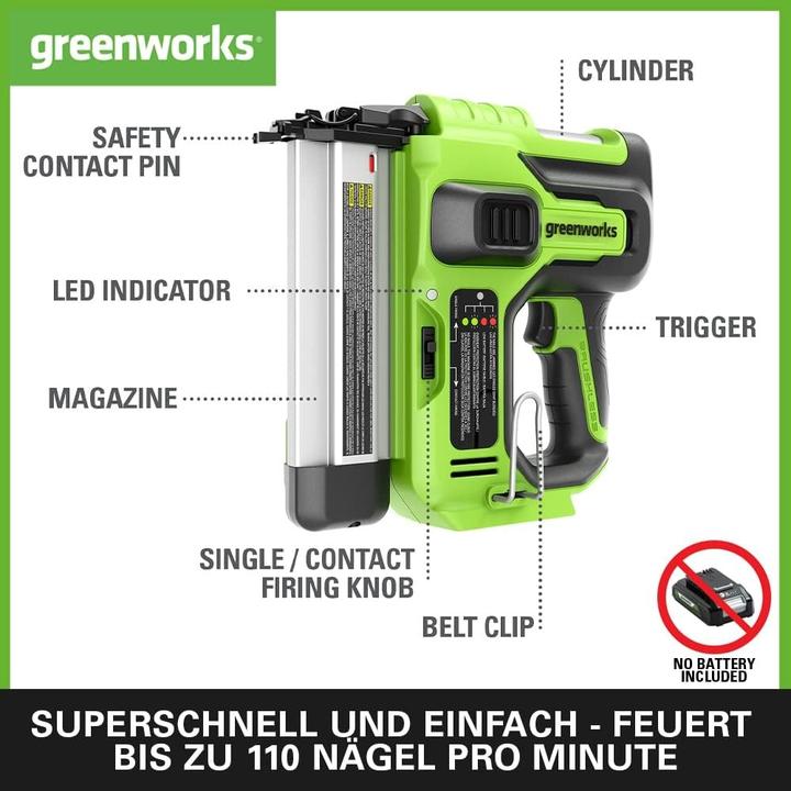 Actual product image Greenworks 24V GD24BN Nailer
