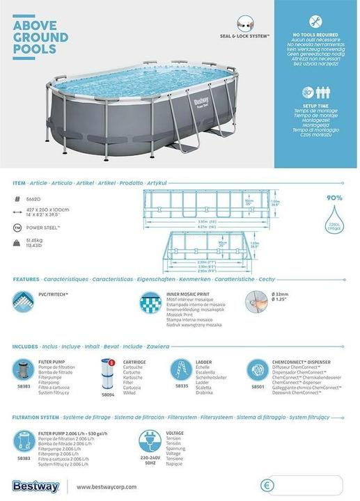 Immagine prodotto Bestway Set ovale in acciaio Power (424 x 250 x 100 cm)