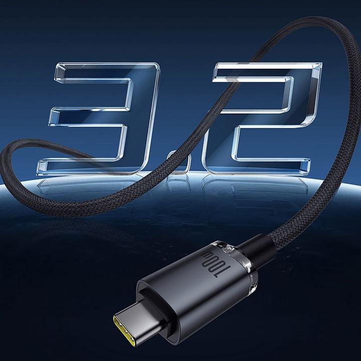 Actual product image Baseus Crystal Shine USB3.2 Full-Featured Fast-Charging Data Cable USB-C to USB-C 100W 1.5m 20Gb Clu (1.50 m, USB 3.2, 100 W)