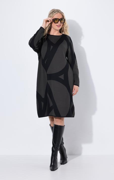 Image du produit Ulla Popken Robe en maille à encolure bateau, manches longues et motif graphique (60)