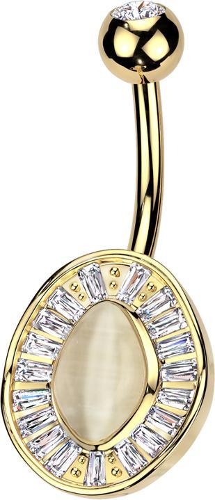 Actual product image Star Piercing Banane vergoldet mit Kugel vergoldet Kristall silber und Ovaler Katzenauge Stein Kristalle silber (Brass, Surgical steel 316L)