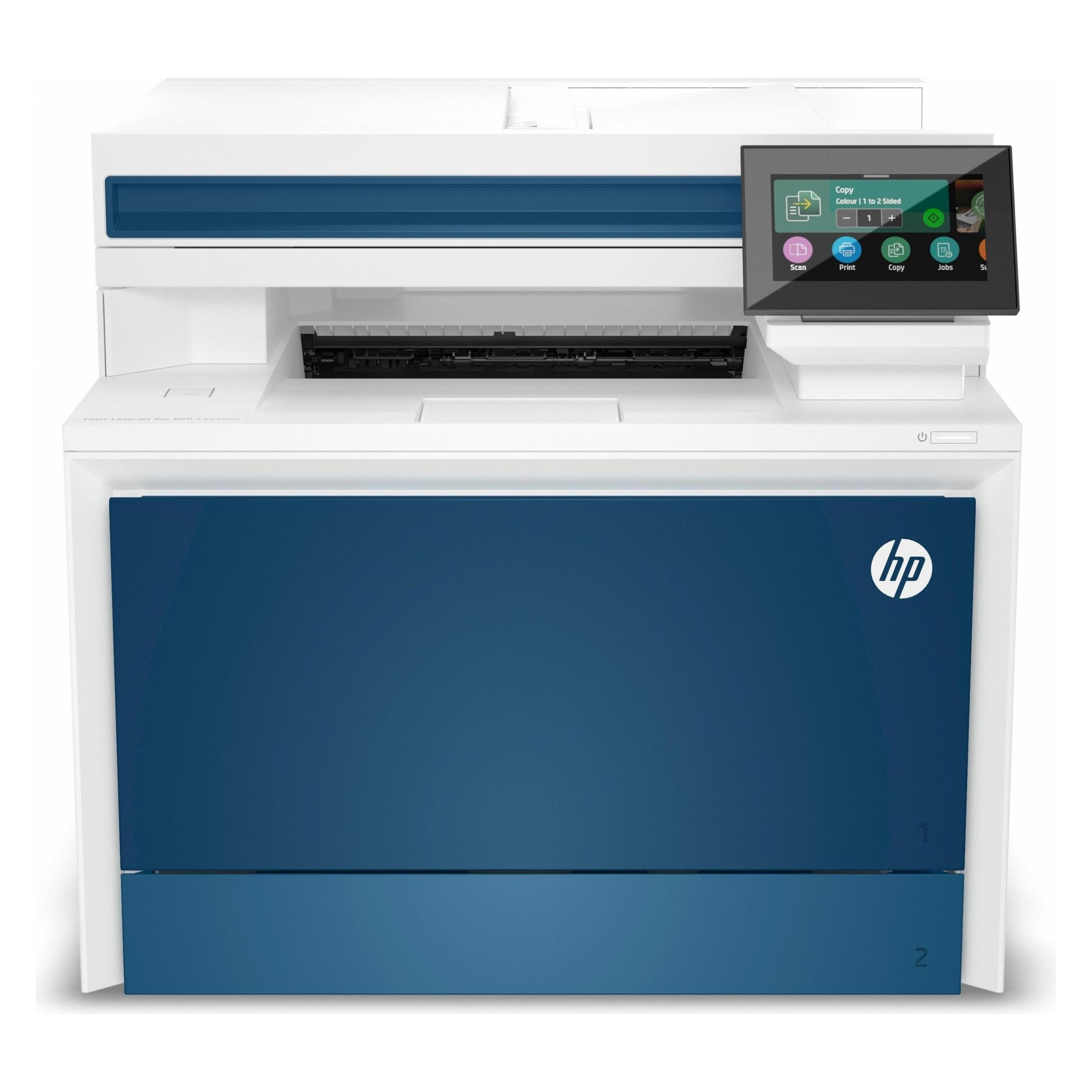 HP Color LaserJet Pro MFP 4302fdw (Laser, Farbe), Drucker, Weiss, Blau