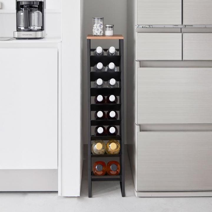 Immagine prodotto Yamazaki Portabottiglie a 8 livelli con ripiano in legno TOWER (20 x 19,5 x 88,5 cm, 16 Fl.)