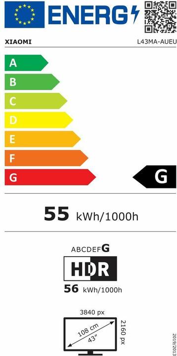 Energy Label Xiaomi L43MA-AUEU (43", LCD, 4K, 2025)