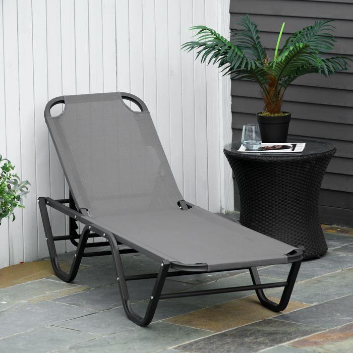 Actual product image Swisshandel24 Sun lounger Beach lounger 5-stage aluminium garden lounger Relax lounger Texteline Grey+Black 163 x (163 cm)
