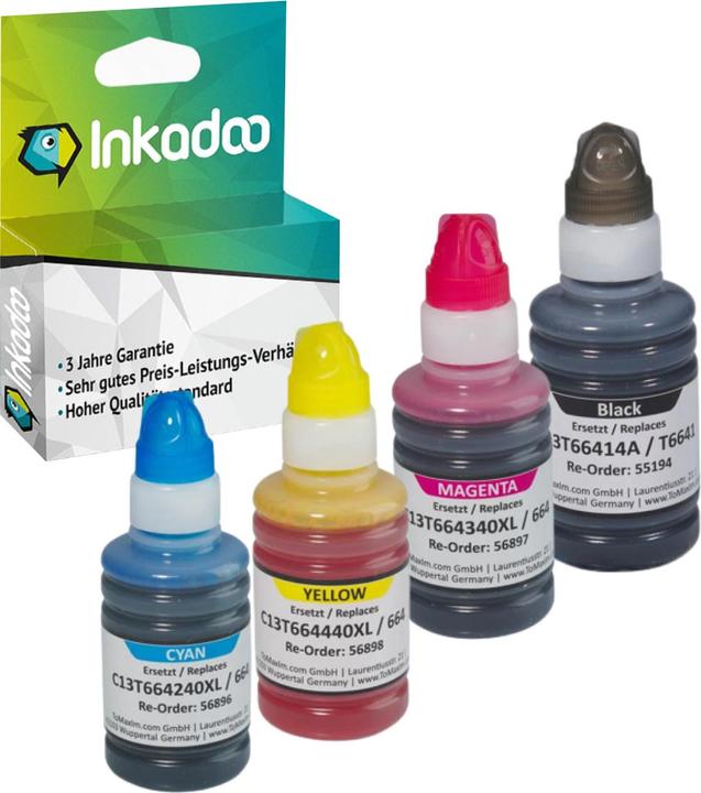 Image du produit Inkadoo Druckerpatronen kompatibel mit Epson C13T664440 / 664 XL Tintenpatrone (M, C, Y, CF)