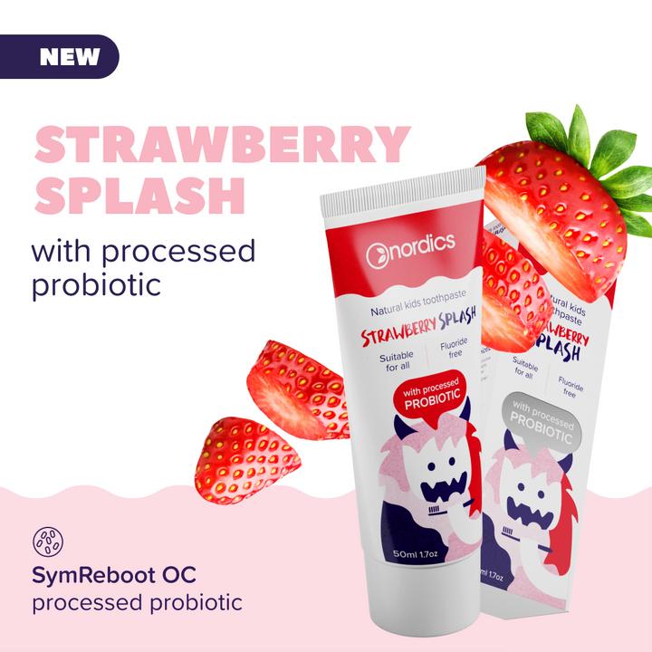 Actual product image Nordics Toothpaste Kids Strawberry Splasch probiotic without fluorine (50 ml)