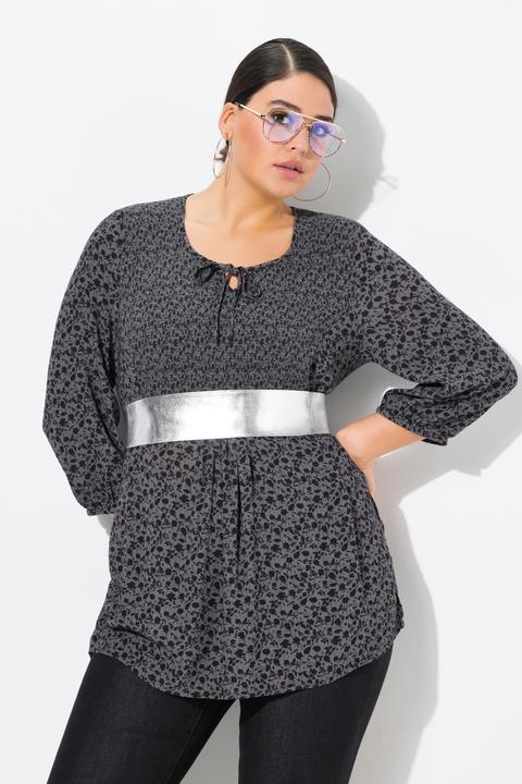Produktbild Ulla Popken Bluse, A-Linie, Smok-Einsatz, farbiges Minimalmuster (46, 48)