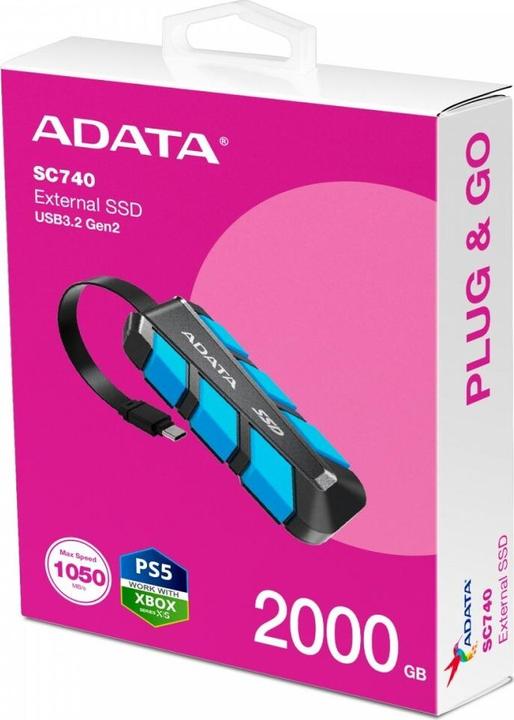 Actual product image Adata Externe SSD SC740 2TB Plug&Go blue 1050/1000 MIL.STD (2 TB)