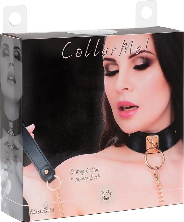 Image du produit Kinky Diva o-ring collar + leash black/gold
