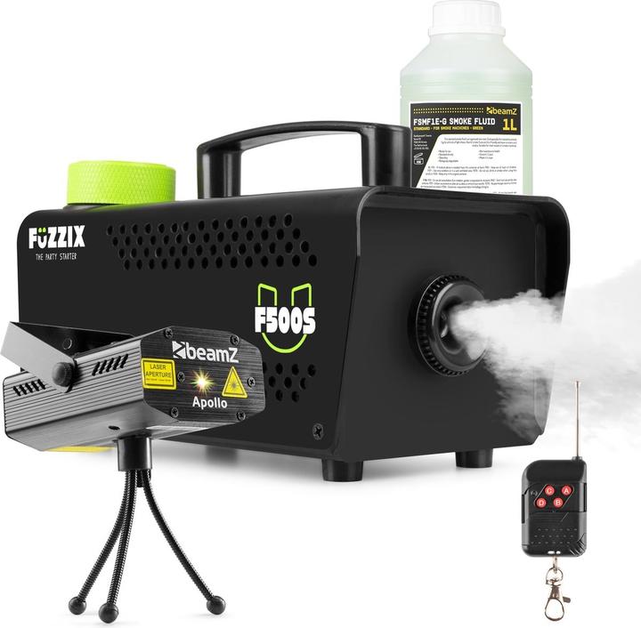 Fuzzix Party set met rookmachine - beamZ Apollo party laser en 1 liter rookvloeistof