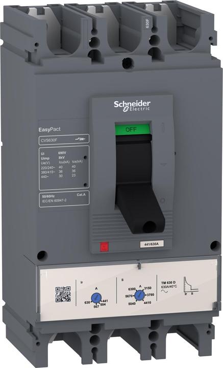 Produktbild Schneider EasyPact CVS630F Leistungsschalter, 36 kA bei 415 VAC, 3P 3d, TM-D 500 A Auslöser LV563305