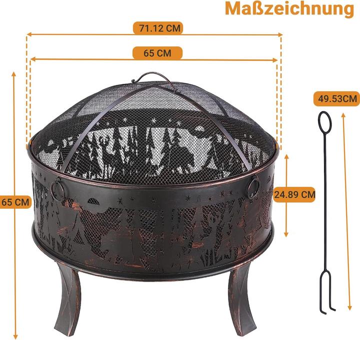 Actual product image TLgreen Feuerschale mit Funkenschutz & Elchmuster