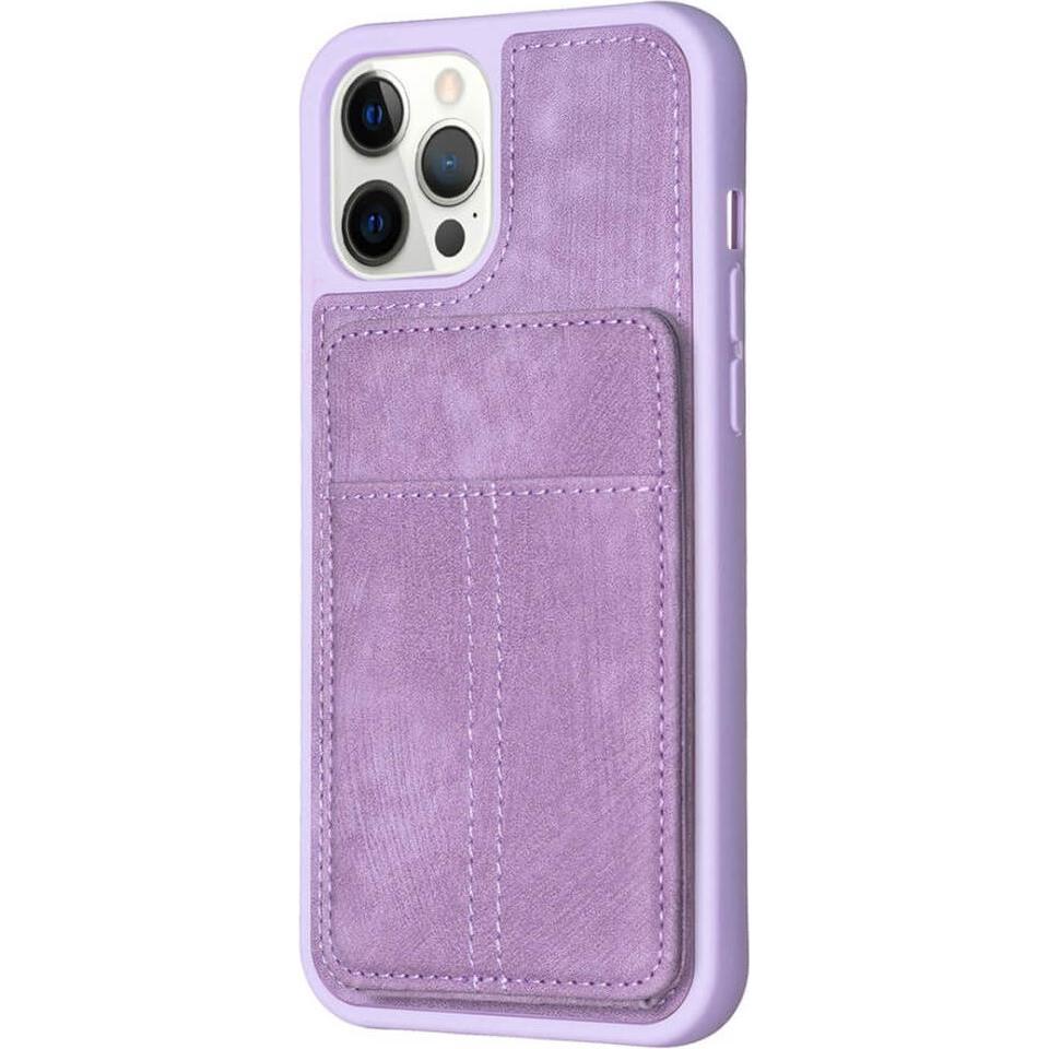 Cover-Discount iPhone 15 Pro Max - Kickstand Case mit Kartenfächer lila (Apple iPhone 15 Pro Max), Smartphone Hülle, Vio...