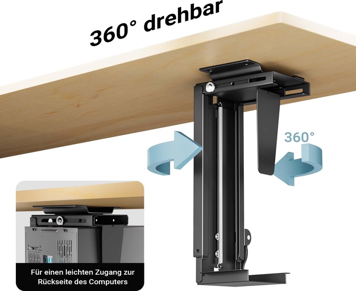 Produktbild Wiltec Untertisch PC-Halterung Stufenlos 360° Schwenkbar Desktop Computer
