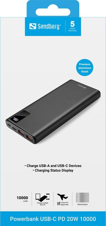 Produktbild Sandberg Powerbank USB-C PD (10000 mAh, 20 W, 37 Wh)