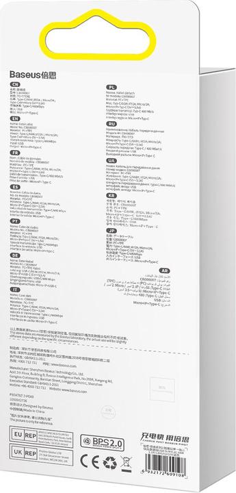 Actual product image Baseus Bright Mirror 3, USB 3-in-1 cable for micro USB / USB-C / Lightning 66W / 2A 1.1m (Blue) (1.10 m, USB 2.0, 66 W)