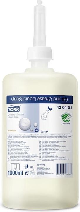 Produktbild Tork fettlösende Flüssigseife - 420401 - Flüssige Seife für S1/S11 Spender-Systeme, entfernt Öle und (Flüssigseife, 1000 ml)