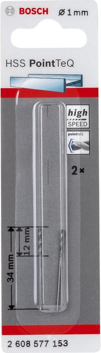Actual product image Bosch Professional Zubehör Metal twist drill HSS PointTeQ. DIN 338. 1.0 mm. Pack of 2 (1.0 millimetre)