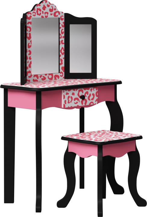 Teamson Fantasy Fields Kinder Schminktisch mit Spiegel und Hocker Rosa/Schwarz TD-11670A