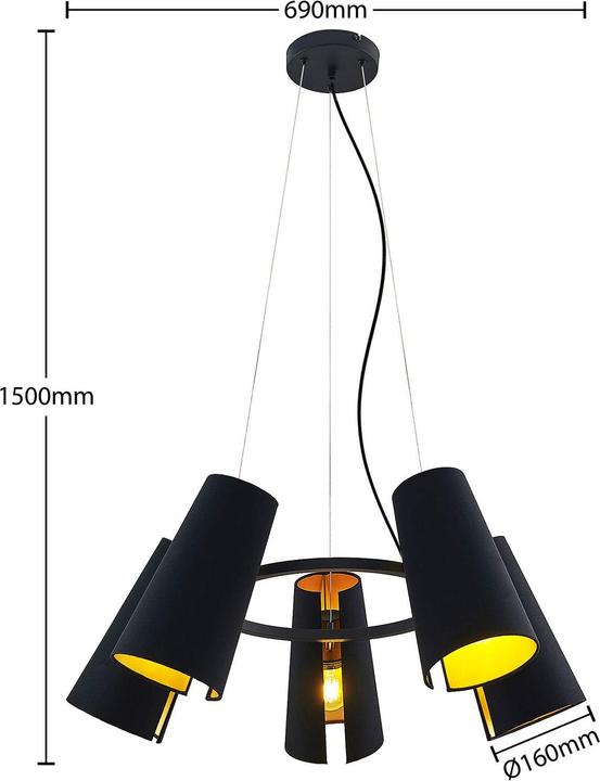Actual product image Lucande Kemoni pendant light Black/Gold (E27)