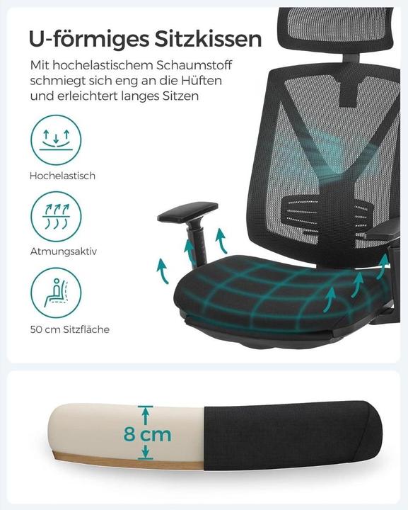 Produktbild Songmics Bürostuhl, OBN61BKV1 Stoff schwarz (47 - 57 cm)