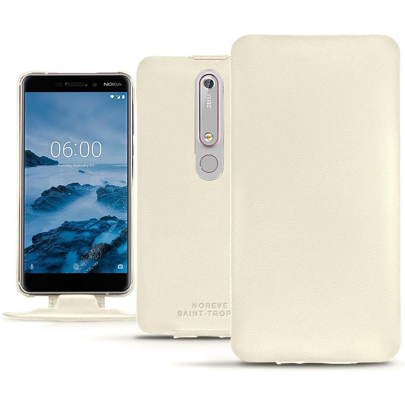Noreve Lederschutzhülle vertikal (Nokia 6 (2018)), Smartphone Hülle, Weiss