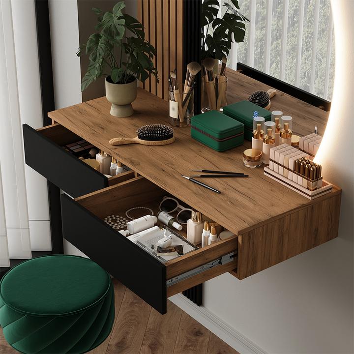 Actual product image Vicco Vanity table Melina, Oak/black, 100 cm with LED mirror