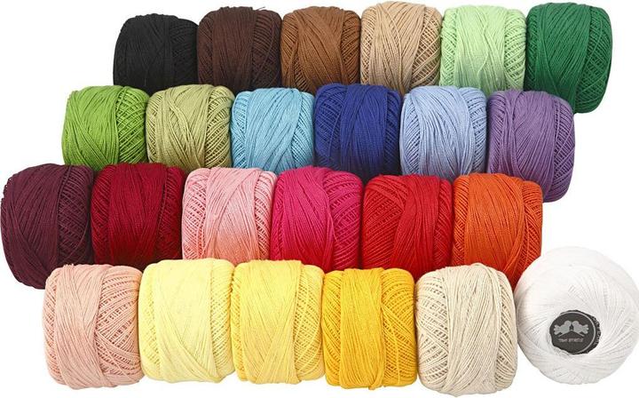 Creativ Company Mercerised Katoengaren, Diverse Kleuren, 20 gr, 24 Bol (125 m)