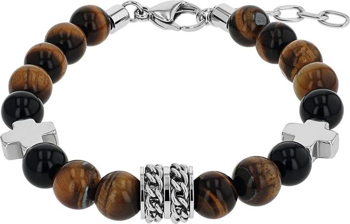 Amor Bead Armband für Herren, Edelstahl, Tigerauge, Achat (22 cm, Acier inoxydable)