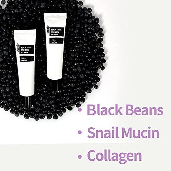 Actual product image Coxir Black Snail Collagen Eye Cream 30ml 1.01 Fl.Oz. with Black Beans and Snail Slime (Eye Care Cream, 30 ml, Day)