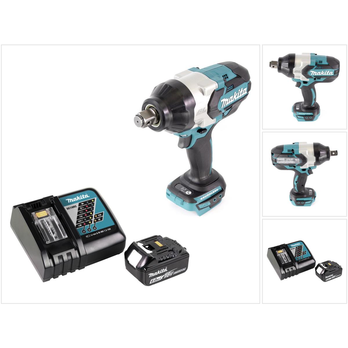 Makita, Bohrmaschine + Akkuschrauber, DTW 1001 RG1 Akku Schlagschrauber 18V 3/4“ 1050Nm Brushless + 1x Akku 6,0 Ah + Lad...