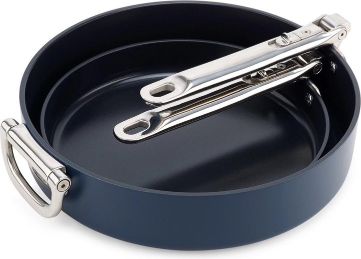 Immagine prodotto Joseph Joseph Set di 2 manici pieghevoli per padella Space con protezione per padella (28 cm, Padella per friggere, Alluminio)