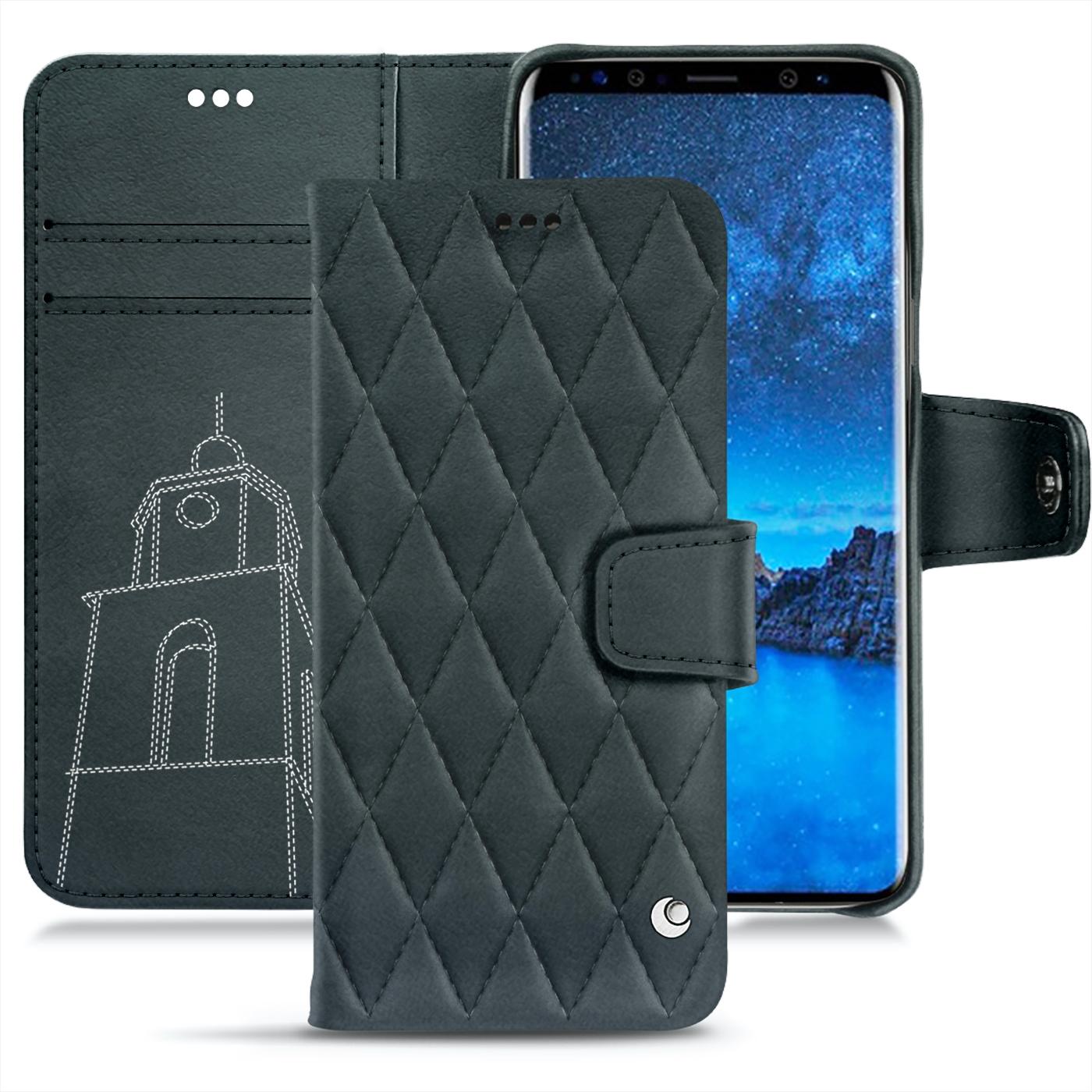 Noreve Lederschutzhülle Wallet (Samsung Galaxy S9), Smartphone Hülle, Blau