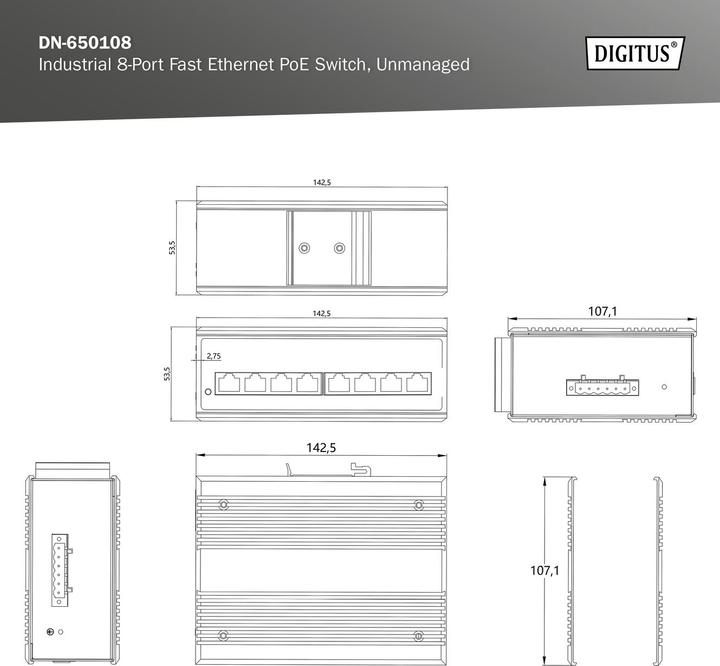 Produktbild Digitus Industrieller 8-Port Fast Ethernet PoE Switch (8 Ports)