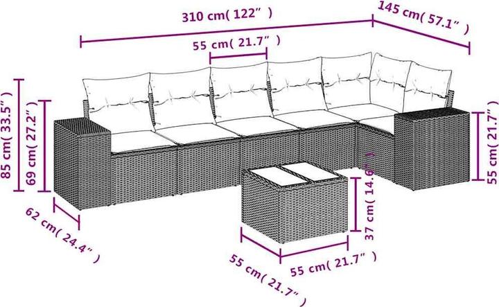 Actual product image vidaXL Garden furniture sofa set lounge set 7-piece brown poly rattan