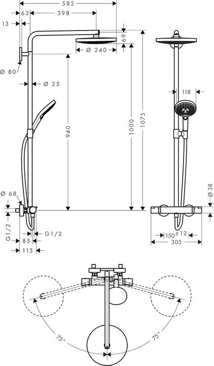 Produktbild hansgrohe Showerpipe RAINDANCE SELECT S 240 2jet DN 15 weiss/chrom