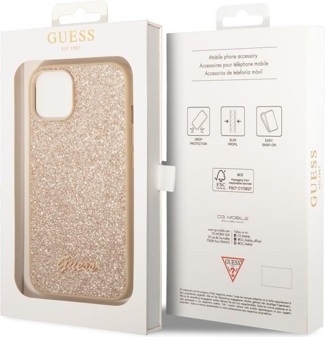 Productafbeelding Guess GUHCP14SHGGSHD iPhone 14 6.1" złoty/goud hard case Glitter Script (Apple iPhone 14)
