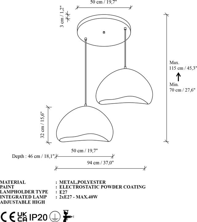 Produktbild Opviq Lora Two Socket Chandelier (E27)