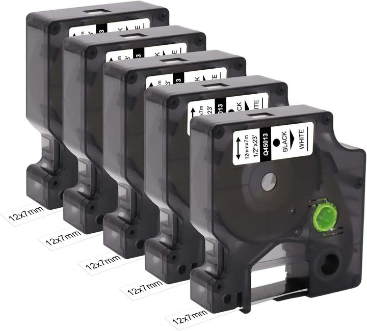 Molabel Label Tape Kompatibel für D1 45013 (5er-Pack) (Black, White)