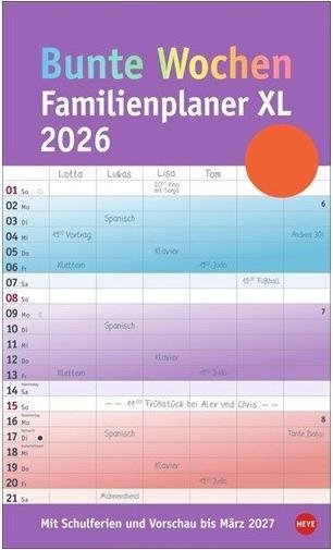 Produktbild Bunte Wochen Familienplaner XL 2026 (27 x 45 cm)
