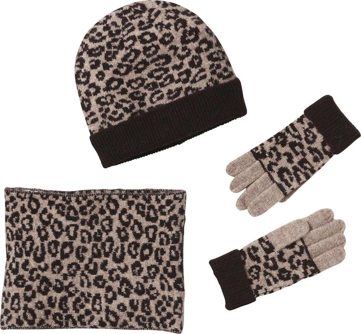 Produktbild Vertbaudet Mädchen-Set mit Leomuster: Mütze, Rundschal & Handschuhe (98, 86)